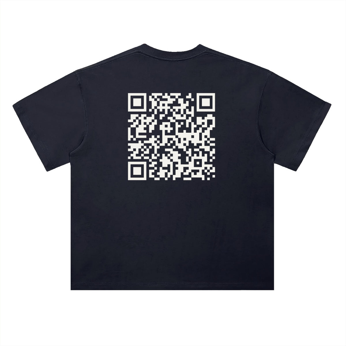 Very Hard to Get tee in Navy, back with large QR code