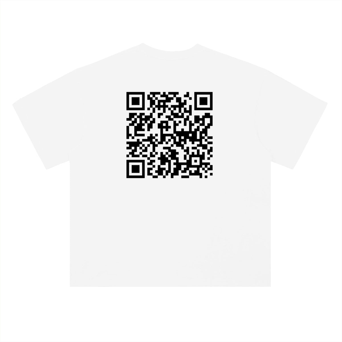 Very Hard to Get tee in White, back with large QR code