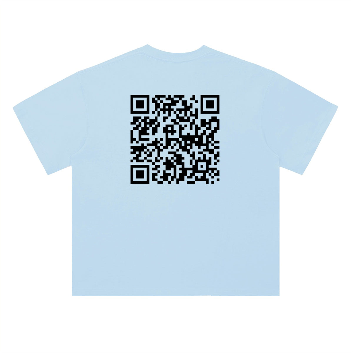 Very Hard to Get tee in Sky Blue, back with large QR code